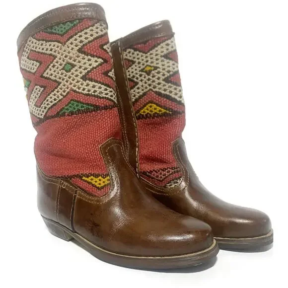 Capicua Kilim Moroccan Boots Size 9 Brown Leather Western Blanket Fabric NEW - Picture 4 of 13